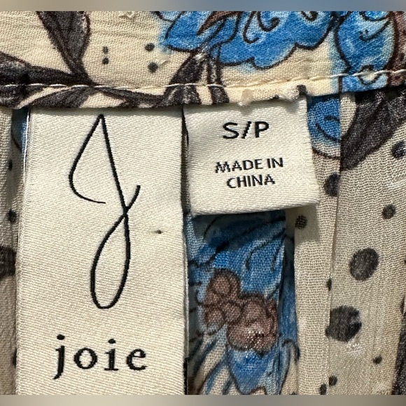 Joie Jaipur Floral Long Sleeve Smocked  Waist & Cuffs Clip Dot Peasant Top - Picture 10 of 10
